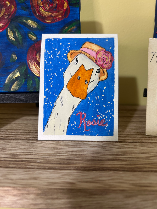 Original/OOAK ACEO goose with hat Rosie aceo art card