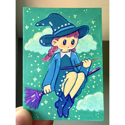 Blue Witch aceo art card thumbnail 2