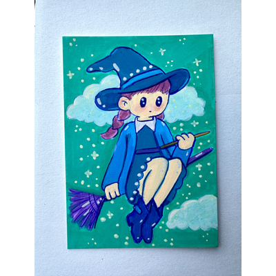 Blue Witch aceo art card thumbnail 1