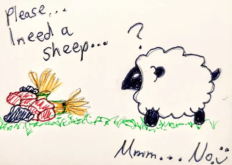 Catan Sheep Joke "No Trade" aceo art card