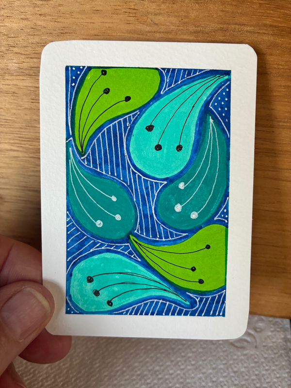 Stripey raindrops aceo art card
