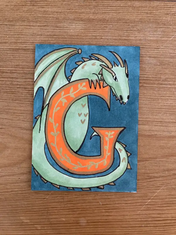 Dragon Illuminated Letter G aceo art card