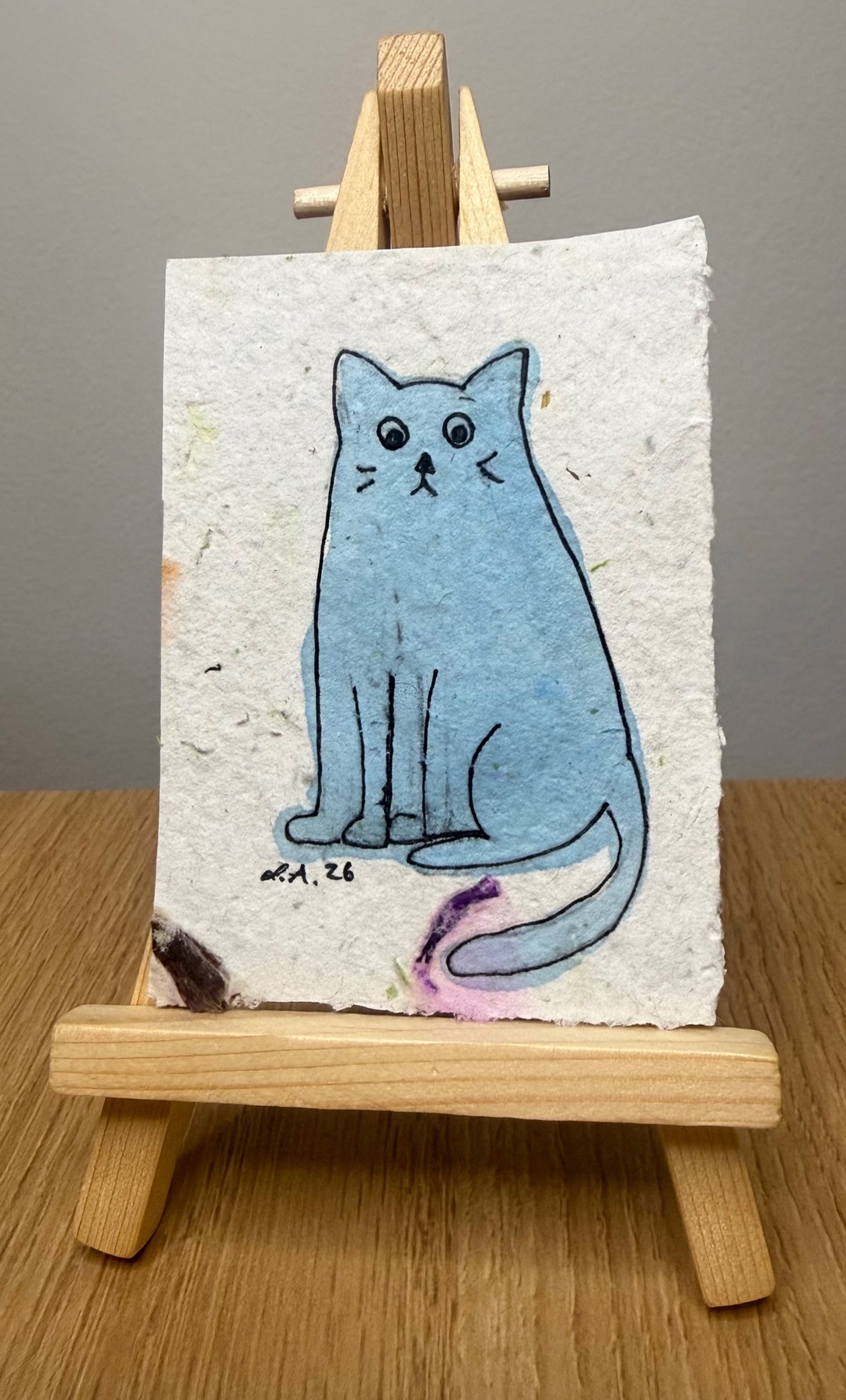 Blue Cat Original ACEO (handmade paper!)  by Lyndsay Aznaurov aceo art card