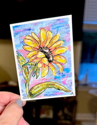 Sunflower aceo art card thumbnail 2