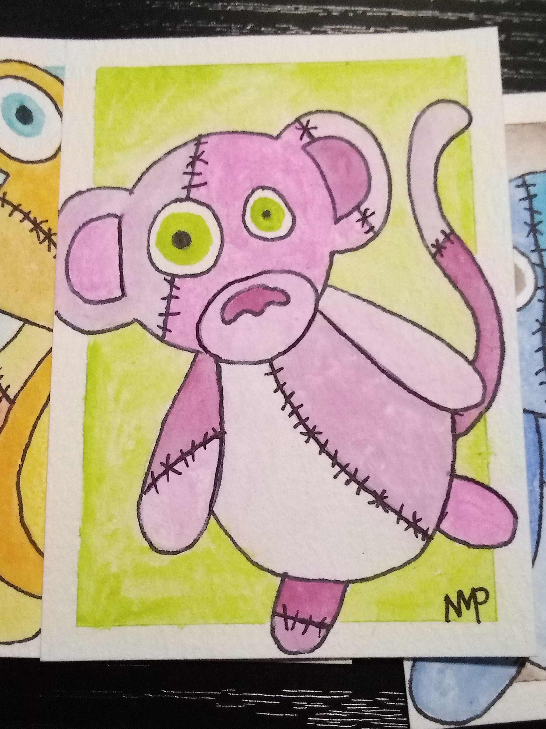 Monkey Patches aceo art card