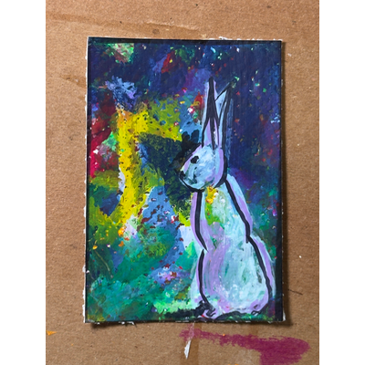Rabbit Mixed Media (1.1) aceo art card thumbnail 1