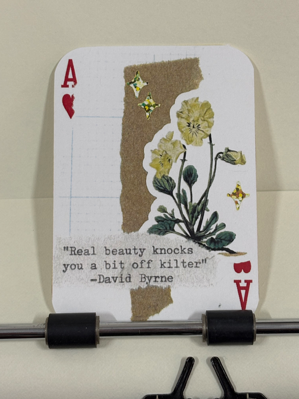 Yellow flower David Byrne quote micro collage print by Mazerzine aceo art card