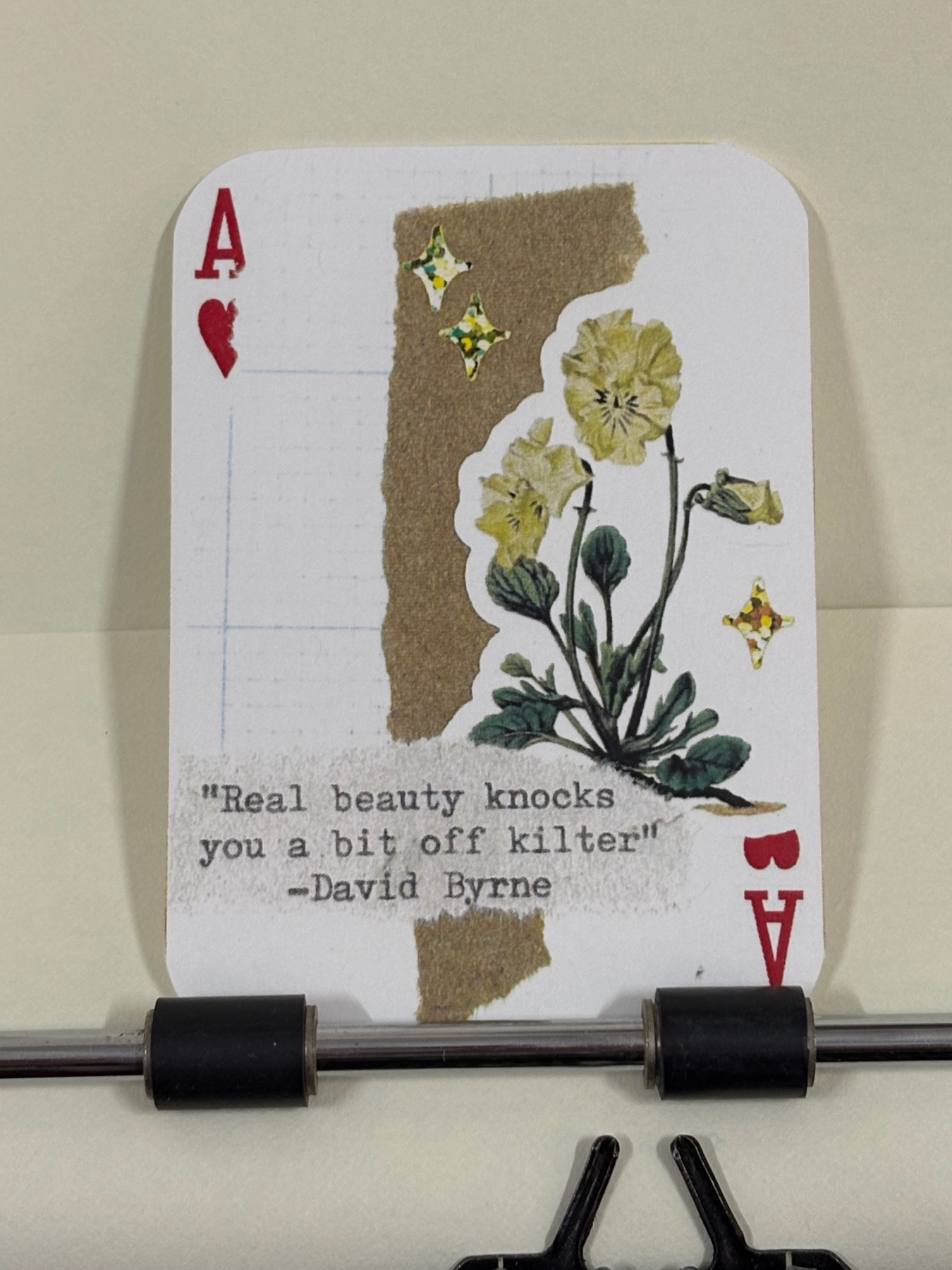 Yellow flower David Byrne quote micro collage print by Mazerzine aceo art card