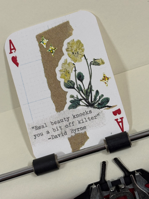 Yellow flower David Byrne quote micro collage print by Mazerzine aceo art card thumbnail 2