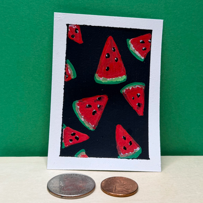 Watermelon Summer aceo art card thumbnail 2