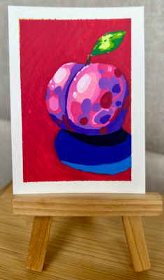 Polka Dot Plum aceo art card thumbnail 2