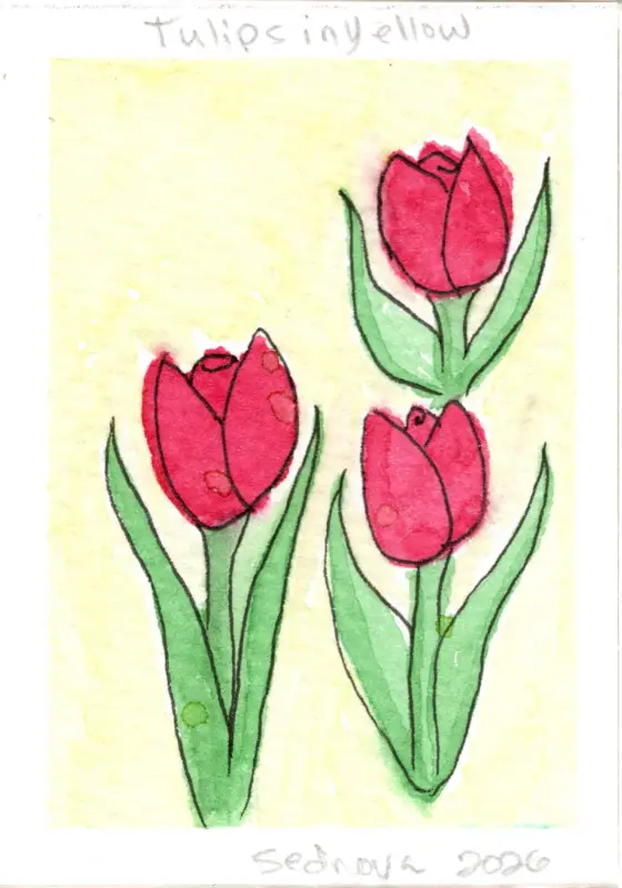 Tulips in Yellow aceo art card