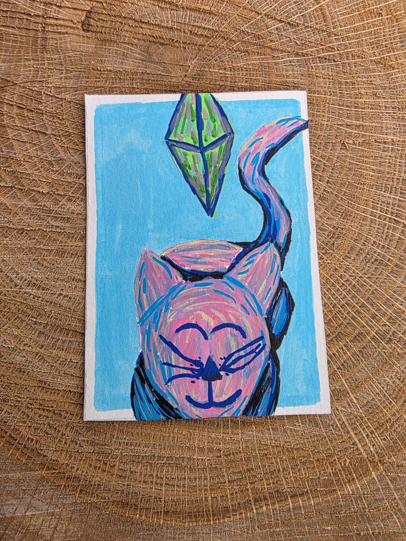"Pet me" Sims cat aceo art card