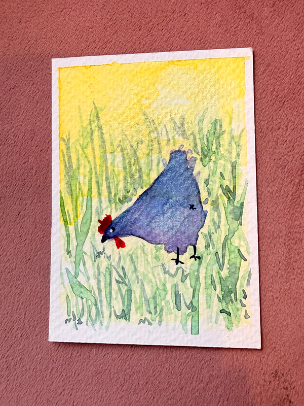 Cute Blue Chicken aceo art card