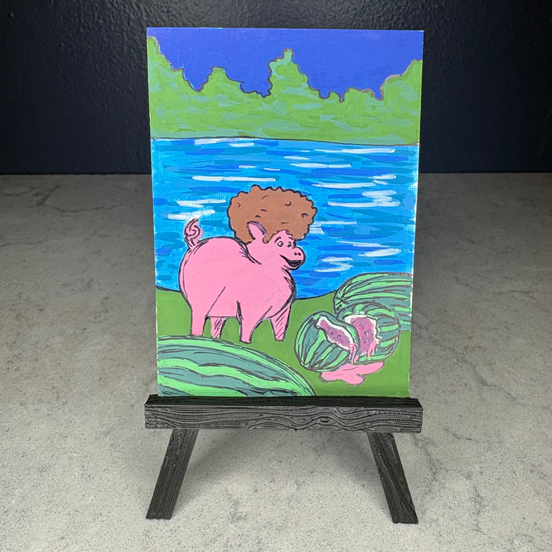 Pig In A Wig aceo art card