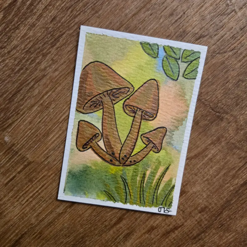 Mushroom Family aceo art card