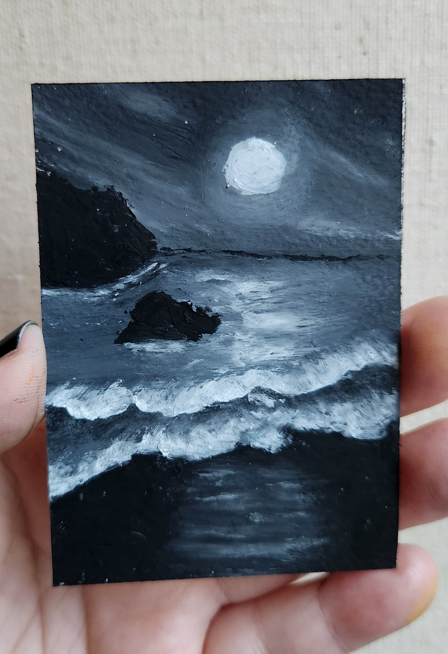 Night Sea | original oil pastel aceo art card