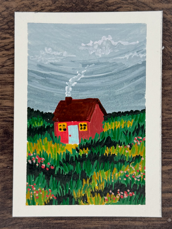 ACEO Original, “Little House”, Little House in a meadow aceo art card