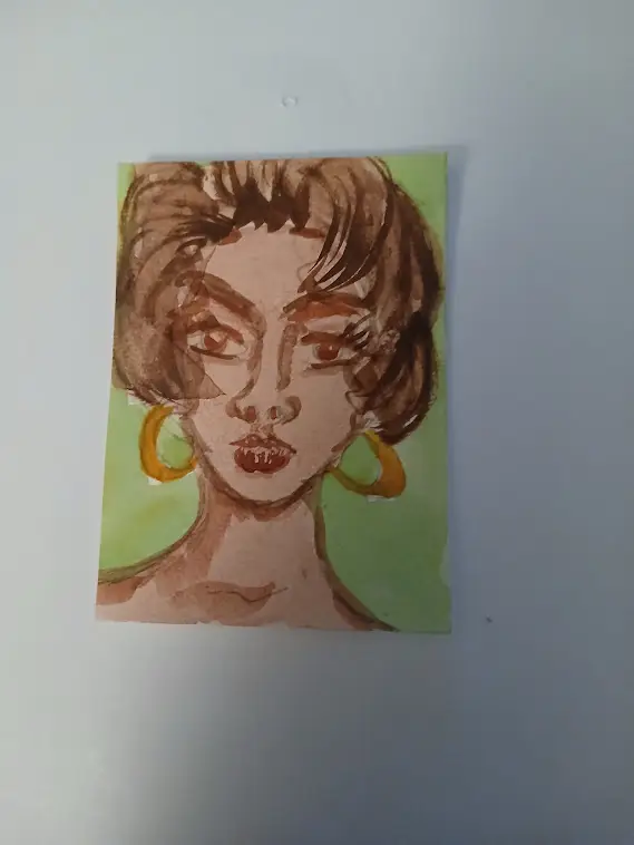 ACEO Art Original Abstract Painting Watercolor Gouache 2.5x3.5 Lady aceo art card