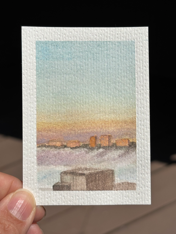 ACEO original, morning fog on the hudson aceo art card