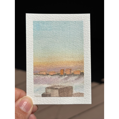 ACEO original, morning fog on the hudson aceo art card thumbnail 1