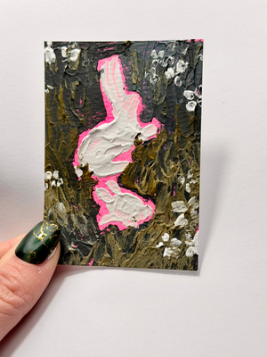 Abstract bunnies in a field by Lizz aceo art card thumbnail 1