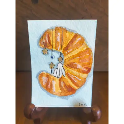Bunny in the Croissant aceo art card thumbnail 1