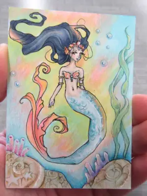 Coral Mermaid aceo art card thumbnail 2