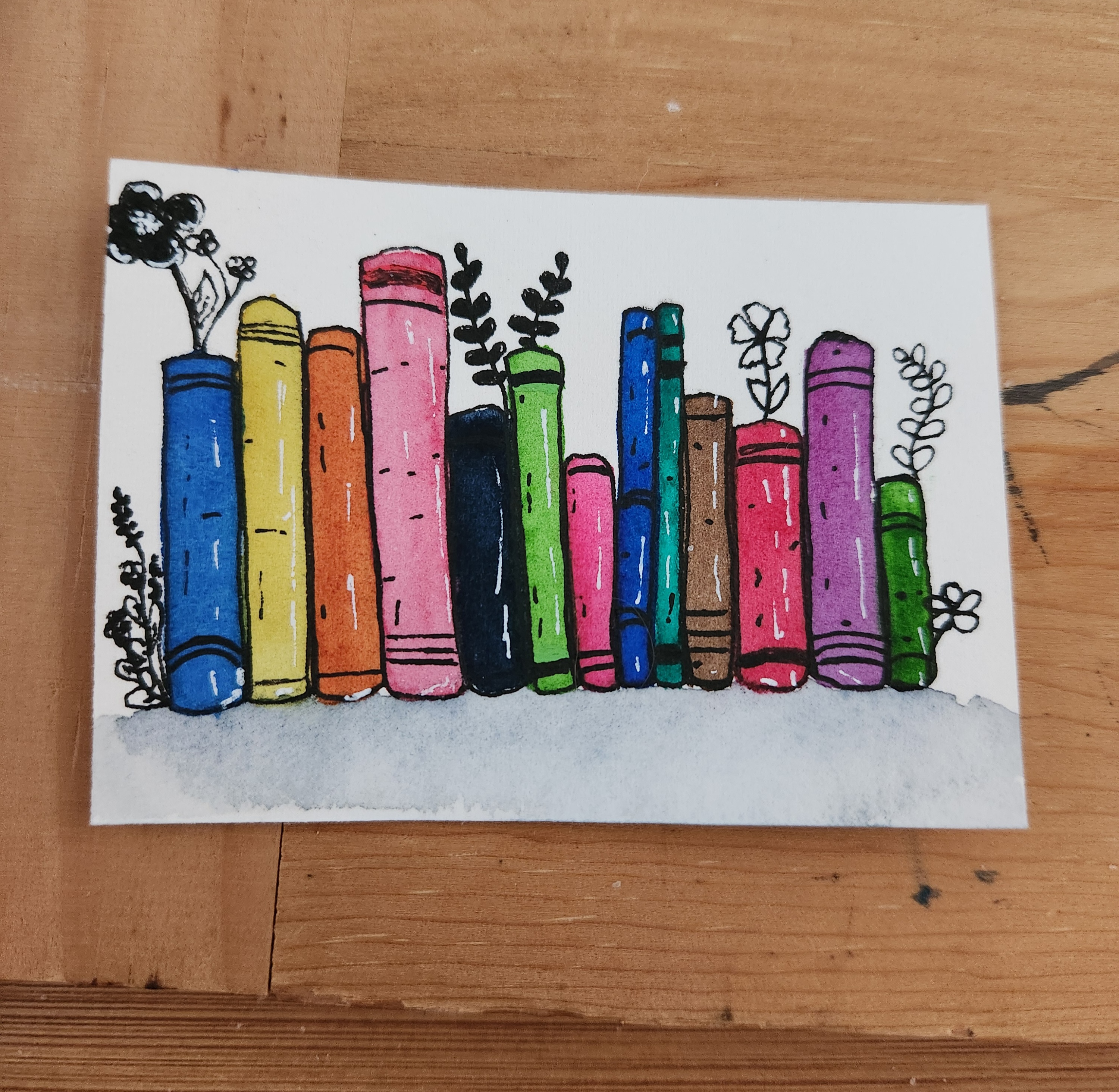 Bookshelf | Watercolor Original aceo art card