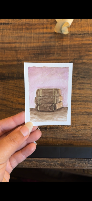 Stack of books aceo art card