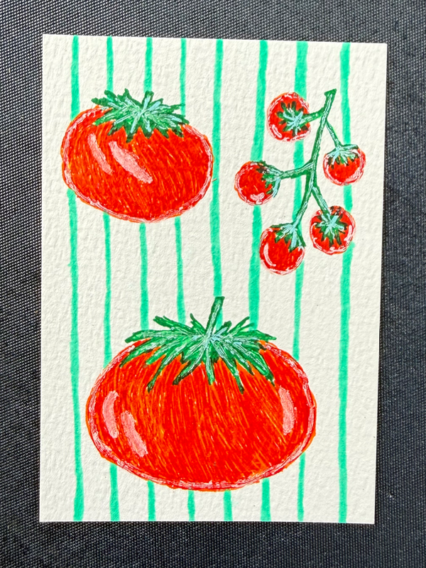 Zuma Tomatoes, ACEO Original, Gel Pens aceo art card