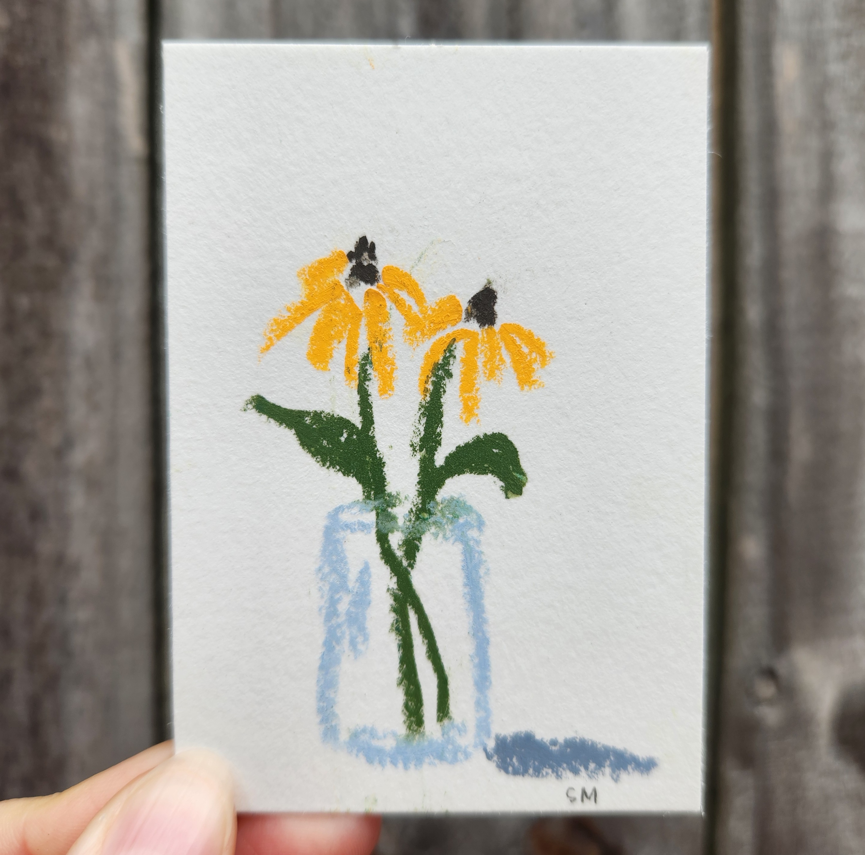 Jar with two sunflowers aceo art card