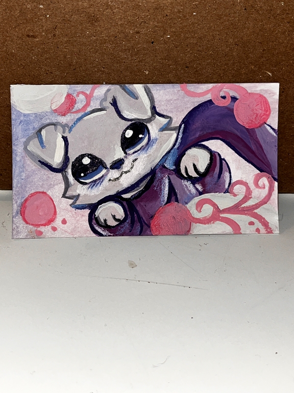 LPS White Collie aceo art card