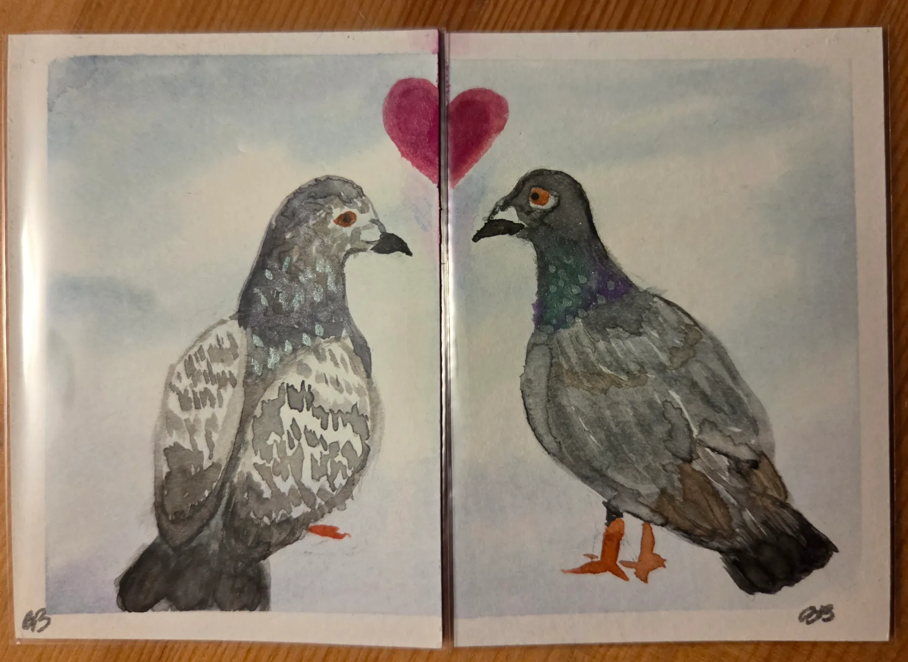 Dreamy Pigeons (Lovebirds Pair #1) aceo art card