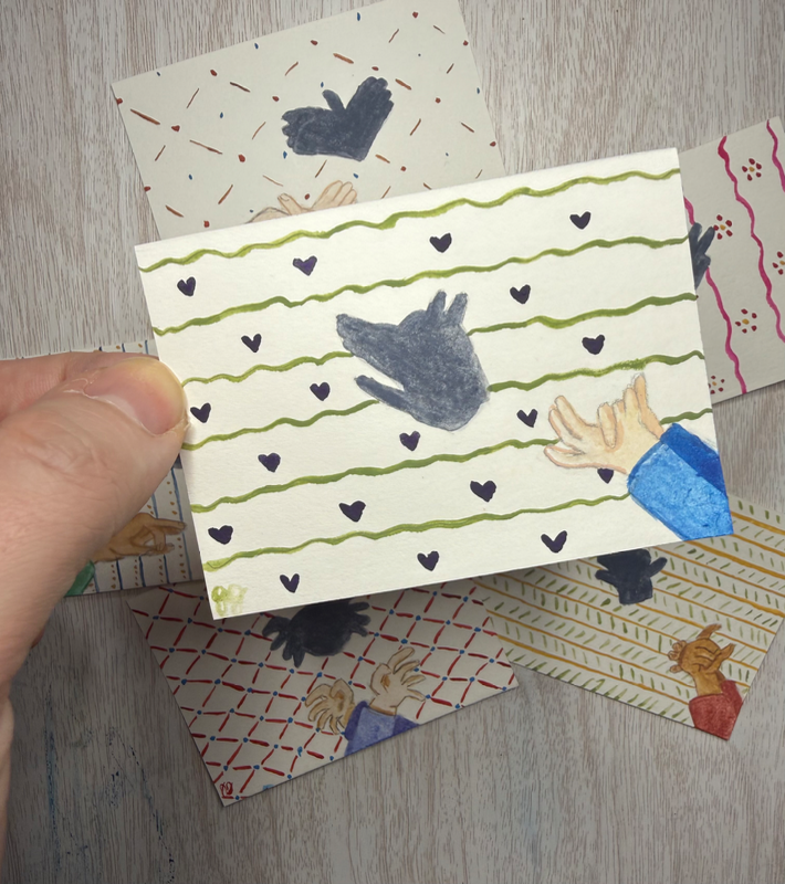 Dog Shadow Puppet aceo art card