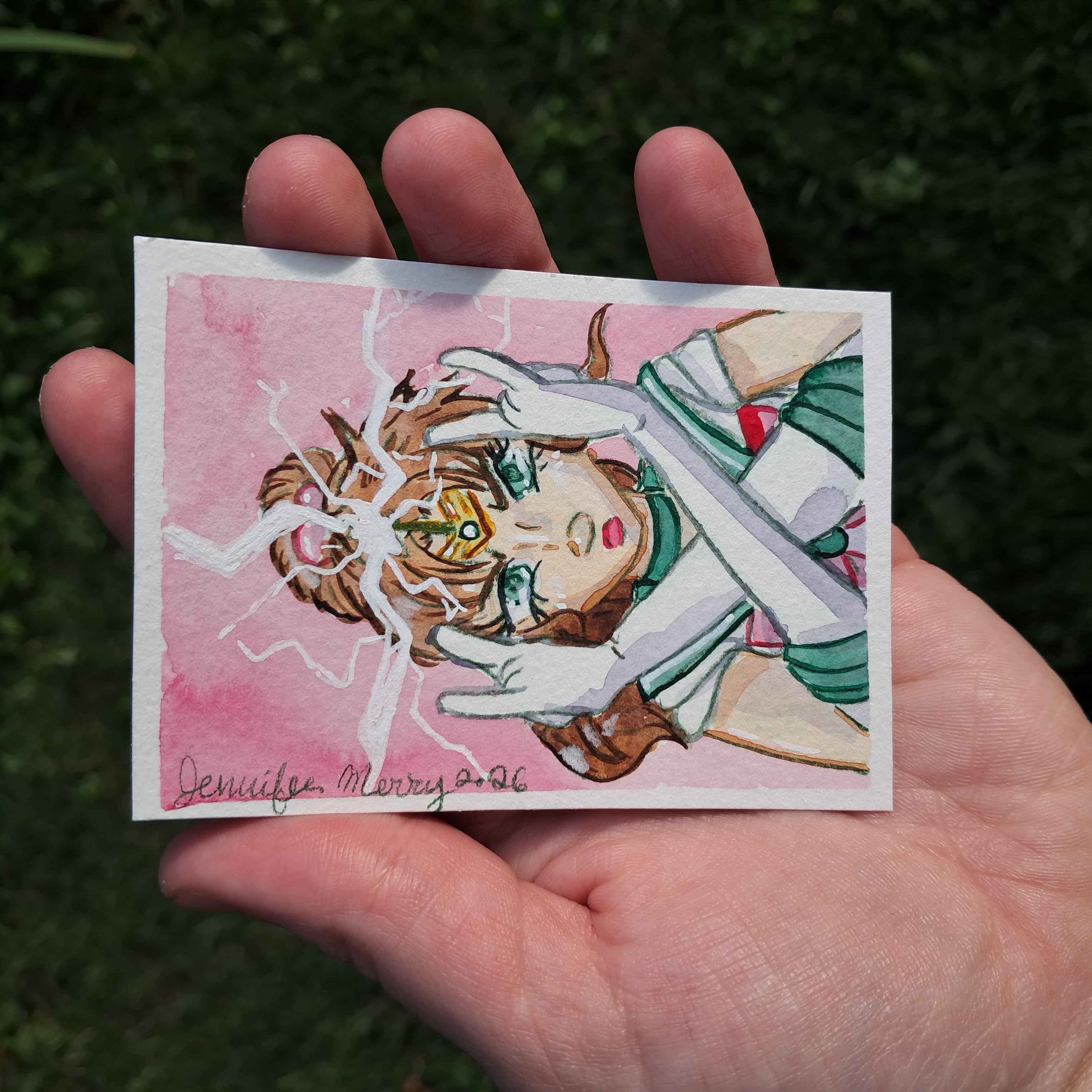 Sailor Moon Series Jupiter Watercolor Painting aceo art card