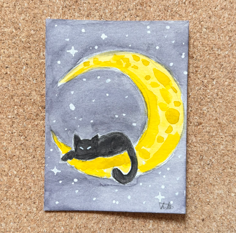 Just A Cat On The Moon aceo art card
