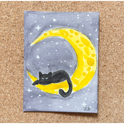Just A Cat On The Moon aceo art card thumbnail 1