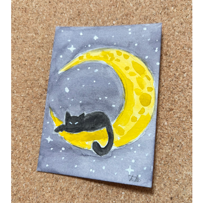 Just A Cat On The Moon aceo art card thumbnail 2