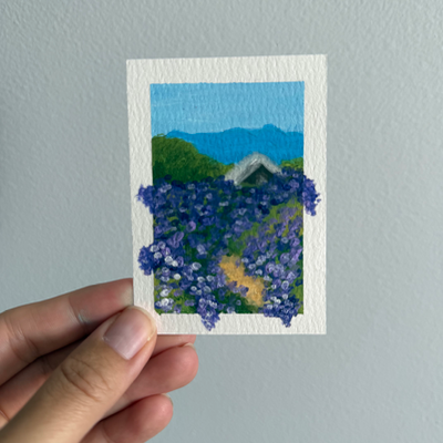 Original Lavender Landscape ACEO | Summer Lavender #1/3 aceo art card thumbnail 1