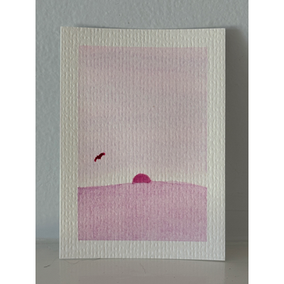 ACEO original, pink sun with bird aceo art card thumbnail 2