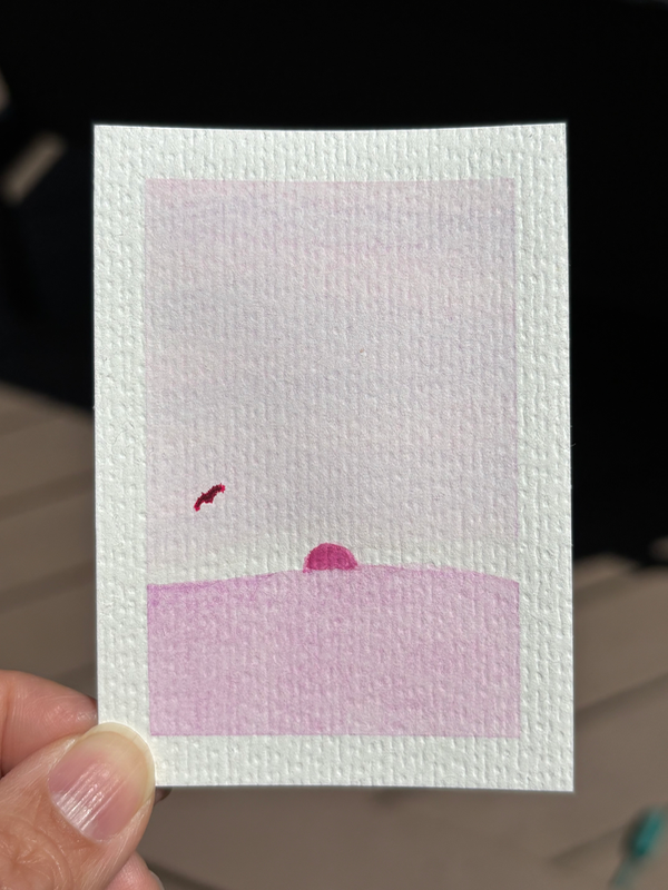 ACEO original, pink sun with bird aceo art card