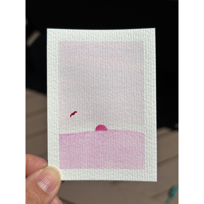 ACEO original, pink sun with bird aceo art card thumbnail 1