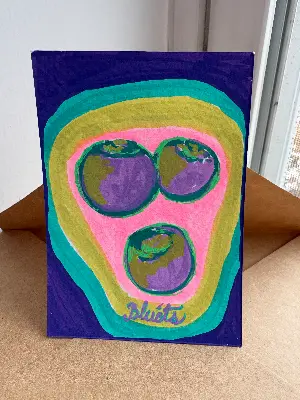 Neon Blueberries aceo art card thumbnail 1