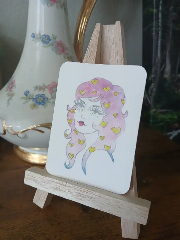 Lovely Hair Signed Original Watercolor aceo art card
