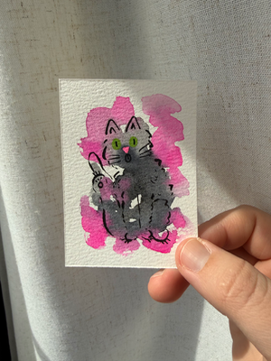 Black Kitty aceo art card thumbnail 2