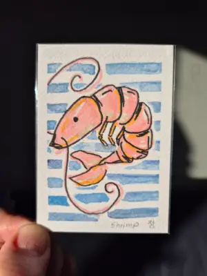 Shrimp aceo art card thumbnail 1