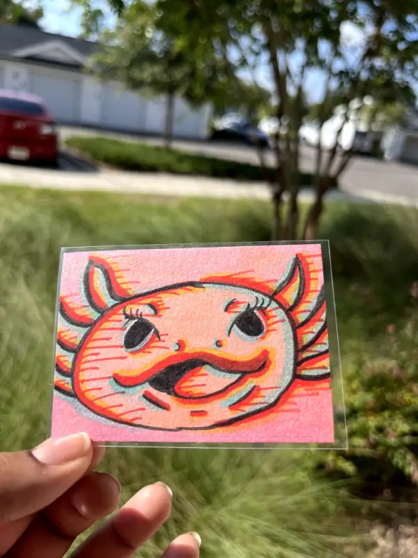 Glitchy Axolotl aceo art card