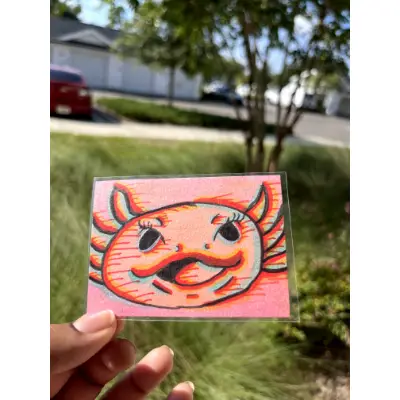 Glitchy Axolotl aceo art card thumbnail 1