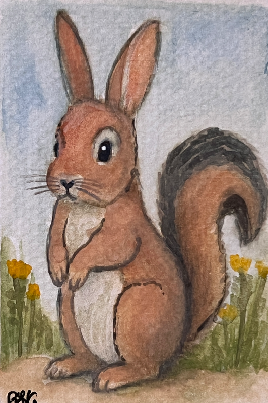 Hybrid Rabbit x Squirrel aceo art card